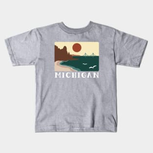 Minimalist Michigan Sunset Vintage Beach Kids T-Shirt